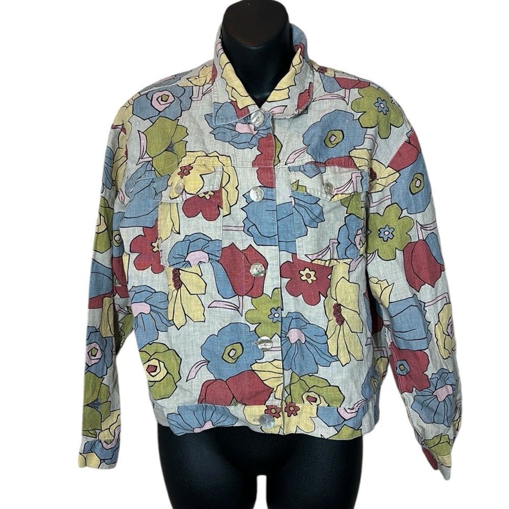 Monterey bay 100% hemp abstract floral bloomcore long sleeve button up small
